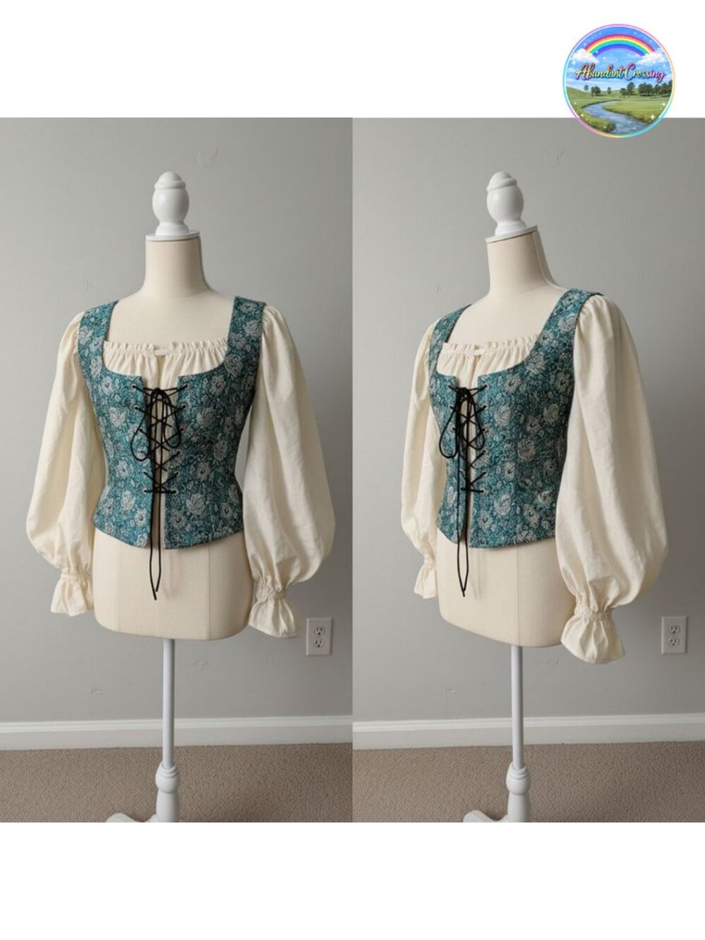 Reversible Renaissance Pirate Corset Bodice Costume Top Rayon Steel Boning